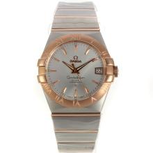 Omega Constellation Swiss ETA 2836 Movement Two Tone Stick Markers with Silver Dial Sapphire Glass