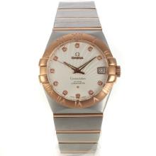Omega Constellation Swiss ETA 2836 Movement Two Tone Diamond Markers with Beige Dial Sapphire Glass