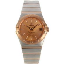 Omega Constellation Swiss ETA 2836 Movement Two Tone Stick Markers with Golden Dial Sapphire Glass