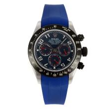 Rolex Daytona Chronograph Asia Valjoux 7750 Movement PVD Bezel Number Markers with Blue Dial-Blue Rubber Strap