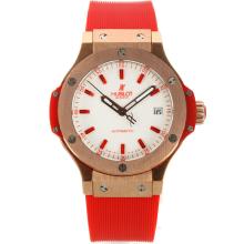 Hublot Big Bang Rose Gold Case with White Dial Red Rubber Strap