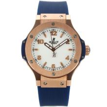 Hublot Big Bang Rose Gold Case Stick/Number Markers with White Dial Blue Rubber Strap