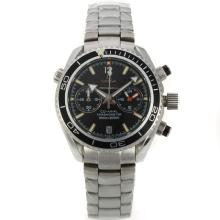 Omega Seamaster Planet Ocean Working Chronograph Black Bezel with Black Dial S/S-Lady Size