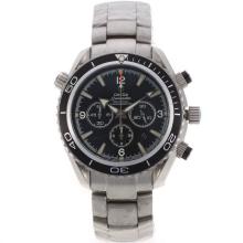 Omega Seamaster Planet Ocean Working Chronograph Black Bezel with Black Dial S/S-Medium Size