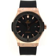Hublot Classic Fusion Automatic Rose Gold Case PVD Bezel with Black Dial Rubber Strap