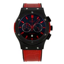 Hublot Big Bang Working Chronograph PVD Case with Black Dial Red Leather Strap