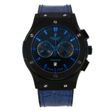 Hublot Big Bang Working Chronograph PVD Case with Black Dial Blue Leather Strap