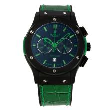 Hublot Big Bang Working Chronograph PVD Case with Black Dial Green Leather Strap