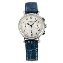 Patek Philippe Classic Working Chronograph Diamond Bezel with White Dial Blue Leather Strap