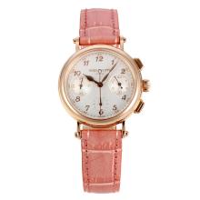 Patek Philippe Classic Working Chronograph Diamond Bezel Rose Gold Case with White Dial Pink Leather Strap