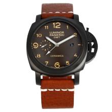 Panerai Luminor Working GMT Automatic PVD Case with Brown Dial Brown Leather Strap