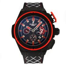 Hublot Big Bang Chronograph Asia Valjoux 7750 Movement PVD Case Red Markers with Black Dial Leather Strap