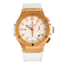 Hublot Big Bang Chronograph Asia Valjoux 7750 Movement Rose Gold Case with White Dial