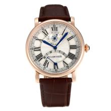Cartier Rotonde de Cartier Rose Gold Case with White Dial Leather Strap-2