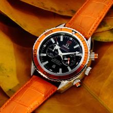 Omega Seamaster Working Chronograph Orange Bezel with Black Dial Orange Leather Strap(Gift Box is Included)