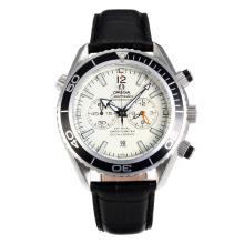 Omega Seamaster Working Chronograph Black Bezel with White Dial Black Leather Strap
