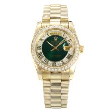 Rolex Day-Date Automatic Full Gold Diamond Bezel with Green Dial Roman Marking