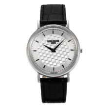 Patek Philippe Classic Stick Markers with Silver Dial Black Leather Strap
