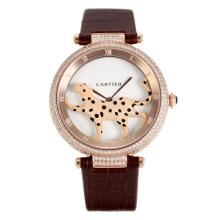 Cartier Panthere de Cartier Rose Gold Case Diamond Bezel with White Dial Leather Strap