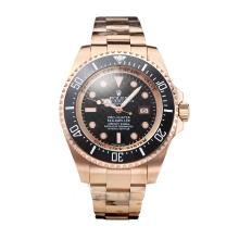 Rolex Sea Dweller Automatic Rose Gold Case Ceramic Bezel with Black Carbon Fibre Style Dial Same Chassis as Swiss Version