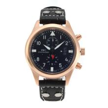 IWC Portuguese Working Chronograph Rose Gold Case with Black Dial Black Leather Strap