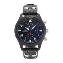 IWC Portuguese Working Chronograph Full Black with Black Dial Black Leather Strap