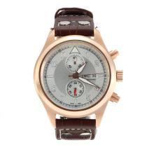IWC Portuguese Working Chronograph Rose Gold Case with White Dial Brown Leather Strap