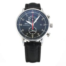 IWC Portuguess Working Chronograph with Black Checkered Dial-Leather Strap