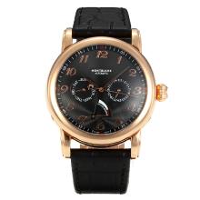 Montblanc Star Power Reserve Automatic Rose Gold Case with Black Dial Black Leather Strap