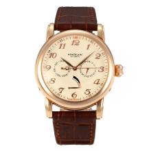 Montblanc Star Power Reserve Automatic Rose Gold Case with Champagne Dial Brown Leather Strap