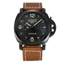 Panerai Luminor Working GMT Automatic PVD Case with Black Dial-Leather Strap-1
