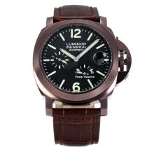 Panerai Luminor Working Power Reserve Automatic Coffee Gold Case with Black Dial Dark Brown Leather Strap