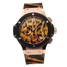 Hublot Big Bang Working Chronograph Rose Gold Case PVD Bezel with Brown Leopard Print Dial Brown Leopard Print Rubber Strap