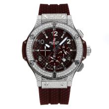 Hublot Big Bang Working Chronograph Diamond Case with Coffee Dial Coffee Rubber Strap