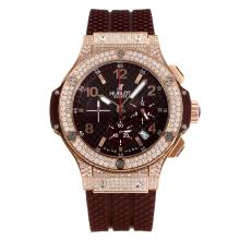 Hublot Big Bang Working Chronograph Rose Gold Diamond Case with Coffee Dial Coffee Rubber Strap