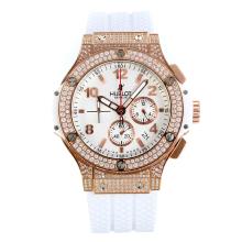 Hublot Big Bang Working Chronograph Rose Gold Diamond Case with White Dial Champagne Sub-dial