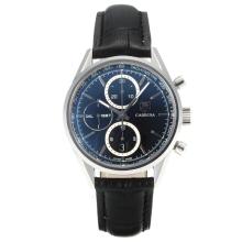Tag Heuer Carrera Cal.1887 Chronograph Asia Valjoux 7750 Movement with Black Dial Leather Strap