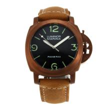 Panerai Luminor Marina Automatic Coffee Gold Case with Black Dial Green Markers
