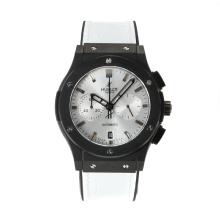 Hublot Big Bang Working Chronograph PVD Case with Silver Dial White Leather Strap