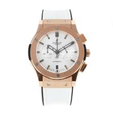 Hublot Big Bang Working Chronograph Rose Gold Case with White Dial White Leather Strap