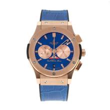Hublot Big Bang Working Chronograph Rose Gold Case with Blue Dial Blue Leather Strap