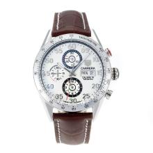Tag Heuer Carrera Calibre 16 Automatic with White Dial Brown Leather Strap