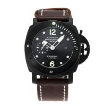 Panerai Luminor Submersible Automatic PVD Case with Black Dial Brown Leather Strap