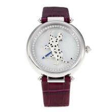 Cartier Masse Secrete Panther Decor with MOP Dial Sapphire Glass-Burgundy Leather Strap