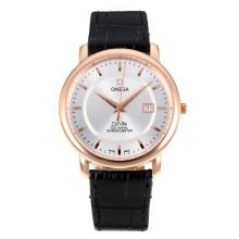 Omega De Ville Rose Gold Case with White Dial Sapphire Glass-Stick Markers
