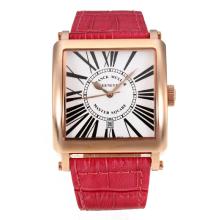 Frank Muller Master Square Rose Gold Case with White Dial Peachblow Leather Strap-Roman Markers
