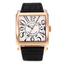 Frank Muller Master Square Rose Gold Case with White Dial Black Leather Strap-Numeral Markers