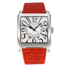 Frank Muller Master Square with White Dial Red Leather Strap-Numeral Markers