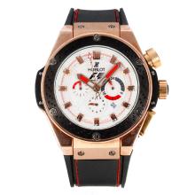 Hublot Big Bang Working Chronograph Rose Gold Case PVD Bezel with White Dial Rubber Strap