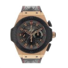 Hublot King Power Working Chronograph Rose Gold Case PVD Bezel with Black Dial Rubber Strap-Limited Edition